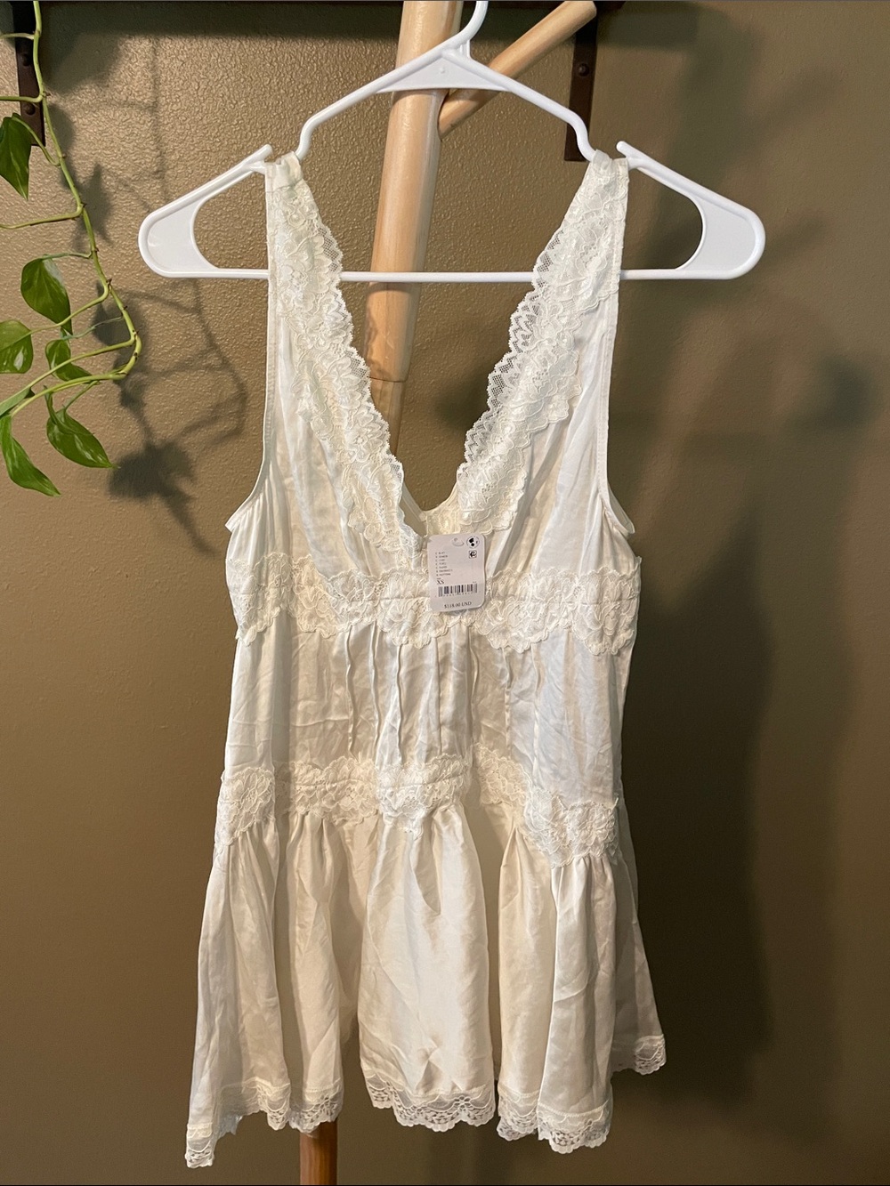 NWT Free People Cream Lace-Trim V-Neck Mini Dress - Picture 3 of 7